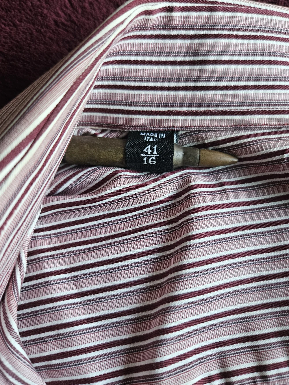 Tom Ford Gucci Men’s Burgundy and White Striped Dress Shirt